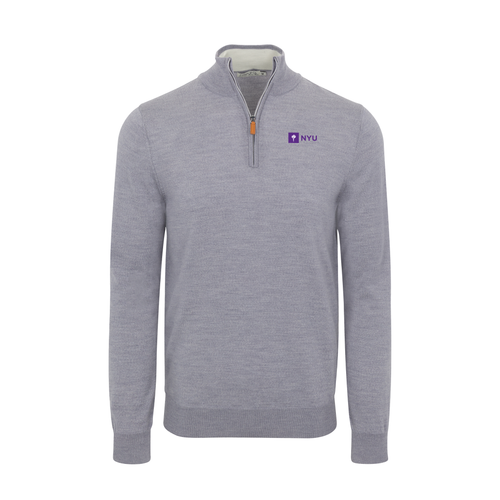 New York University Grey Melange Cashmere Touch Australian Merino Quarter Zip Sweater