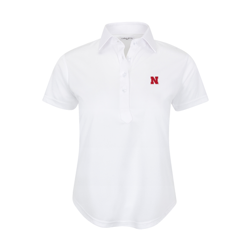 Nebraska Women's Cap Sleeve Semi Spread Polo White