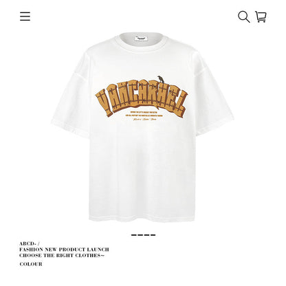 American vintage street T-shirt pure cotton retro men's and women's summer loose
