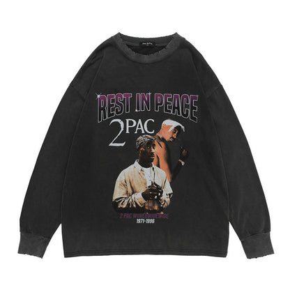 Asap Rocky Hoodie ASAP ROCKY Printed Vintage Loose Casual Long Sleeve Sweater