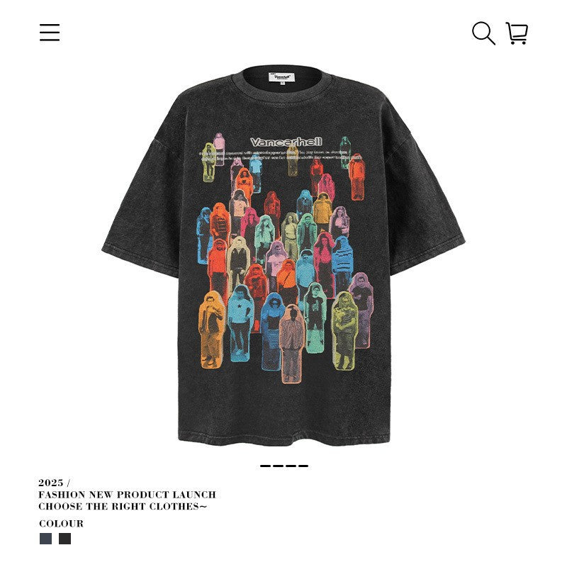 American vintage street T-shirt cotton men's summer loose