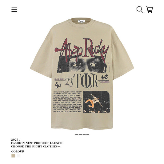 American vintage street T-shirt loose cotton summer retro men's wear