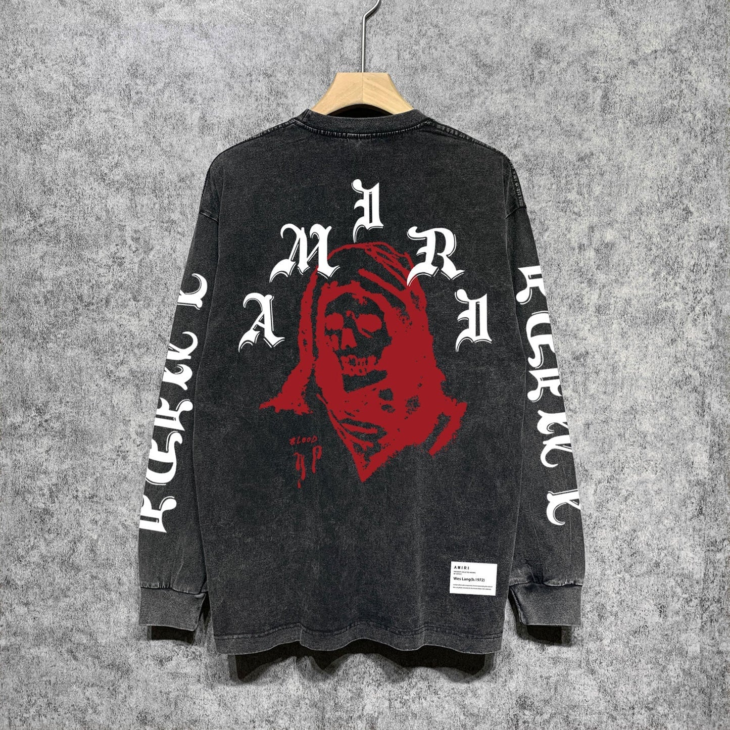 Amiri Long-Sleeved Shirt Cool Handsome Personalized Printed Vintage Retro Long Sleeve T-shirt
