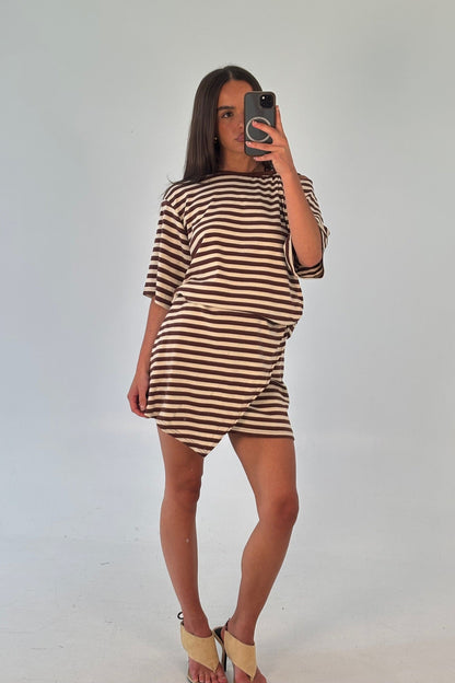 Anastasia Tee Dress Chocolate Stripe - FINAL SALE