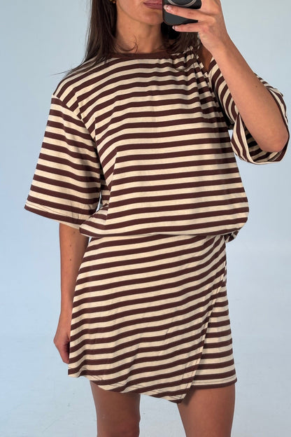 Anastasia Tee Dress Chocolate Stripe - FINAL SALE
