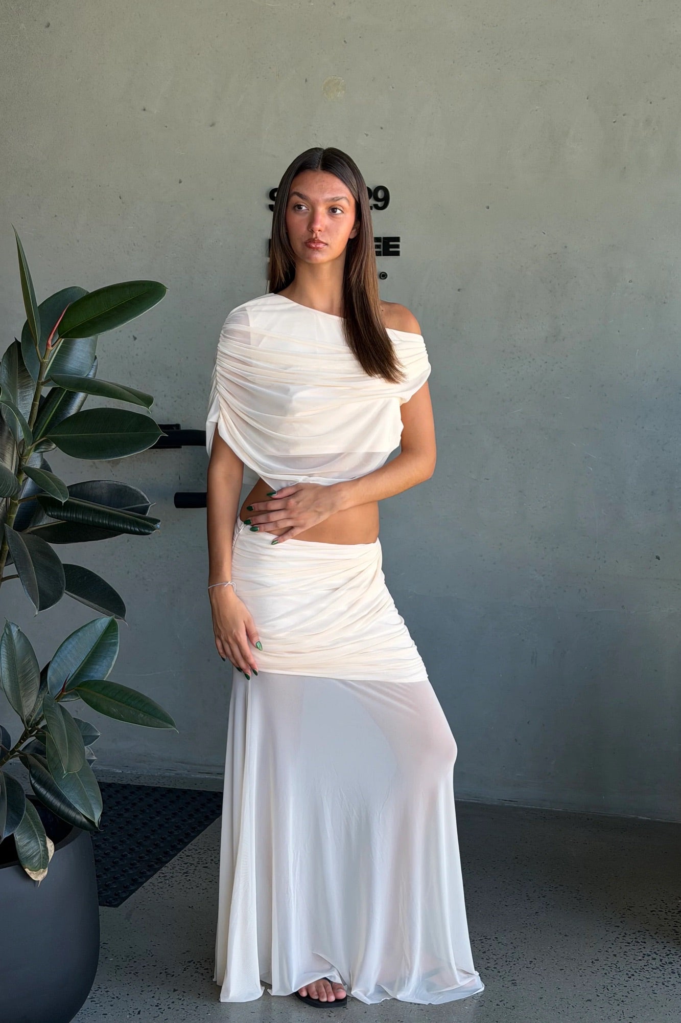 Charlize Drape Skirt Beige - FINAL SALE