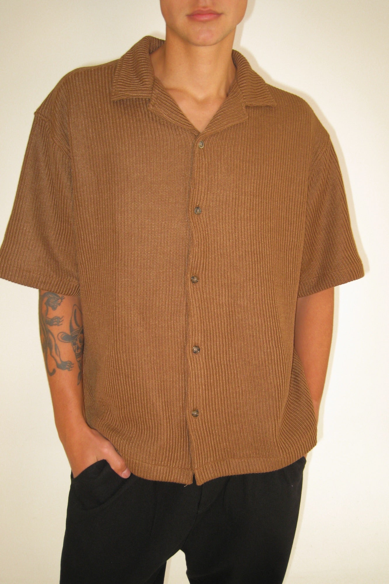 Chad Knitted Shirt Choc - FINAL SALE