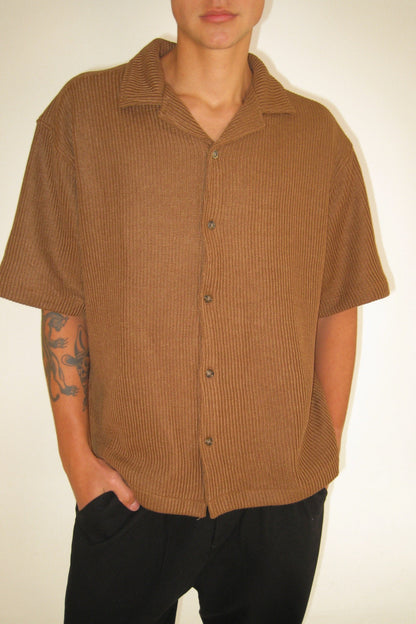 Chad Knitted Shirt Choc - FINAL SALE