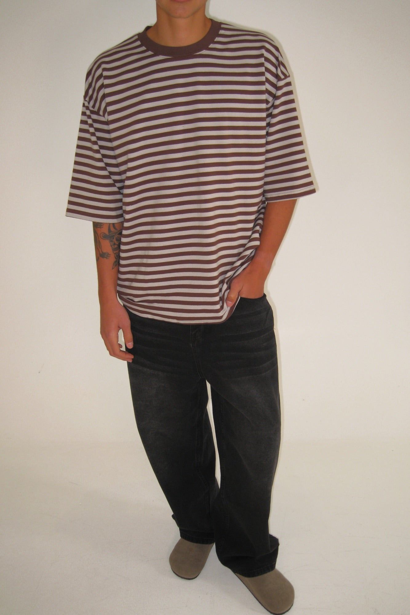 Lesley Stripe Crew Tee Choc - FINAL SALE