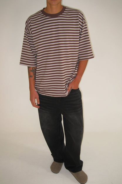 Lesley Stripe Crew Tee Choc - FINAL SALE