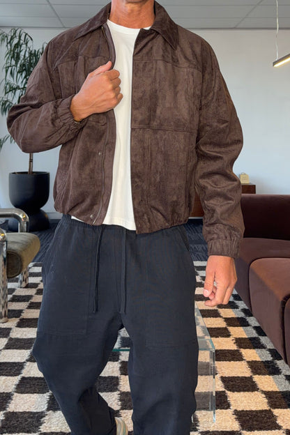 Faux Suede Bomber Jacket Choc
