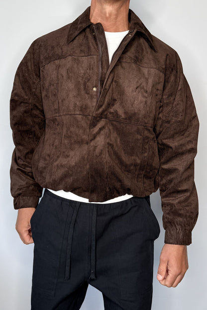 Faux Suede Bomber Jacket Choc