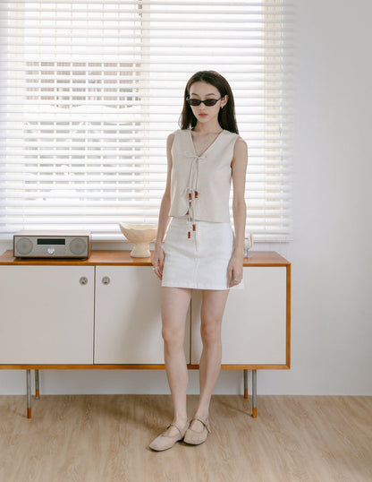 Abby Tie-Front Linen Vest in Oat