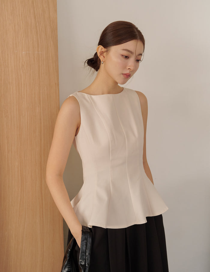 Addison Panel Peplum Top in Beige