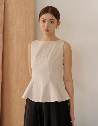 Addison Panel Peplum Top in Beige