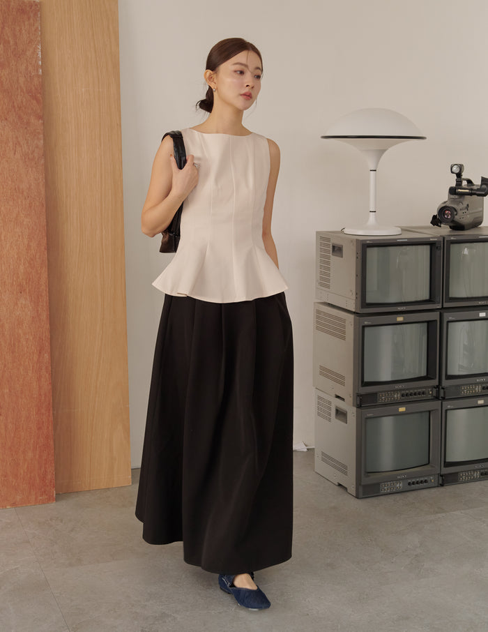Addison Panel Peplum Top in Beige