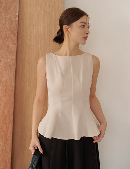 Addison Panel Peplum Top in Beige