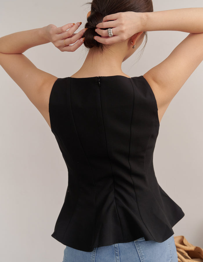 Addison Panel Peplum Top in Black