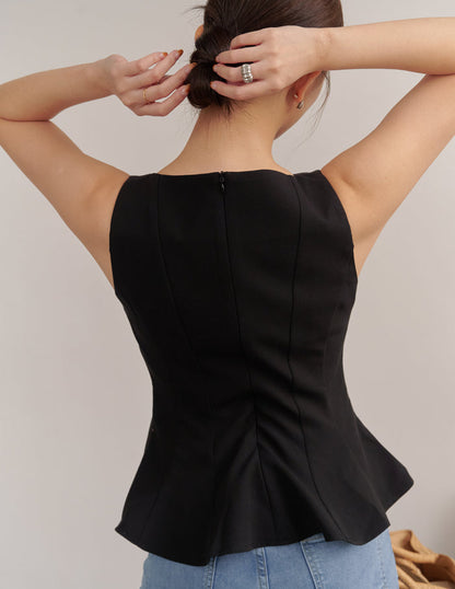 Addison Panel Peplum Top in Black