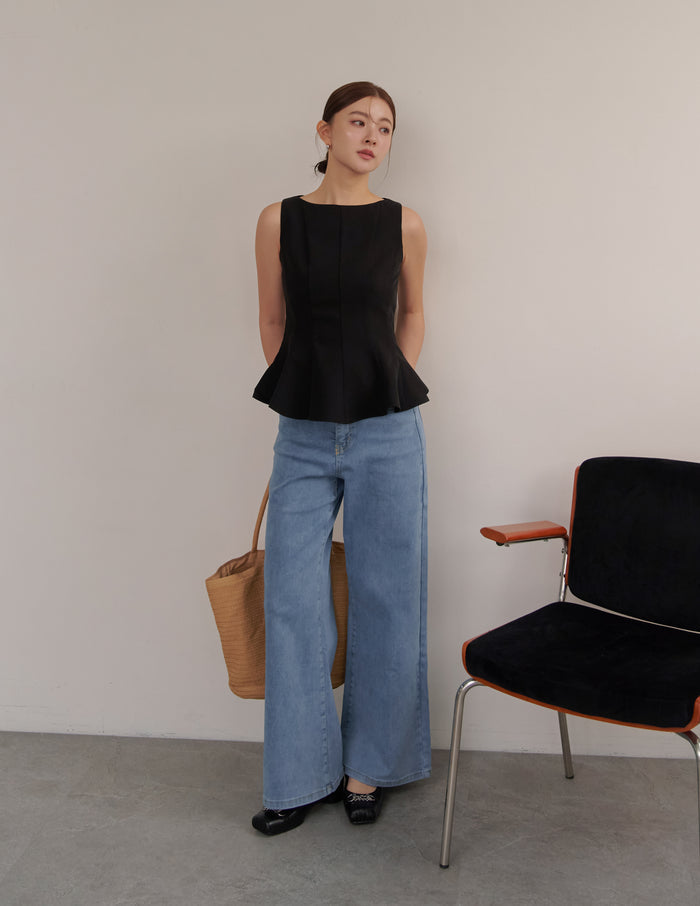 Addison Panel Peplum Top in Black