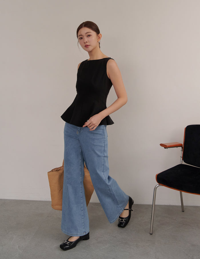 Addison Panel Peplum Top in Black