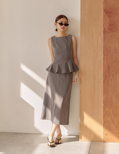 Addison Panel Peplum Top in Grey
