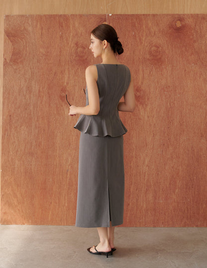 Addison Panel Peplum Top in Grey