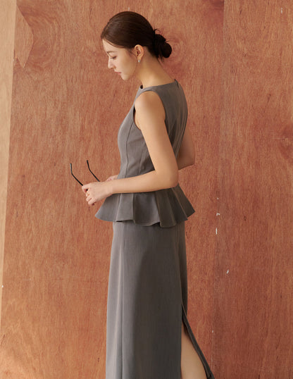Addison Panel Peplum Top in Grey
