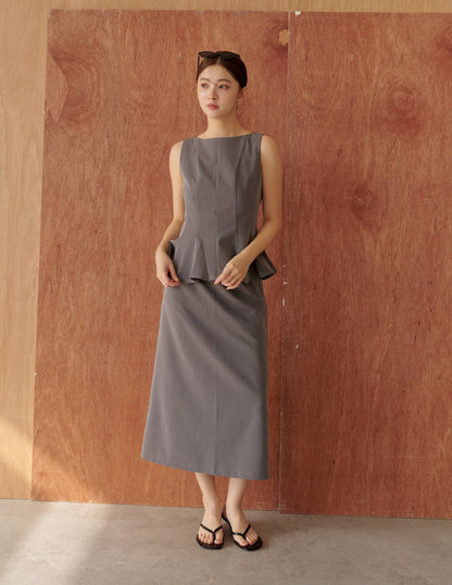 Addison Panel Peplum Top in Grey