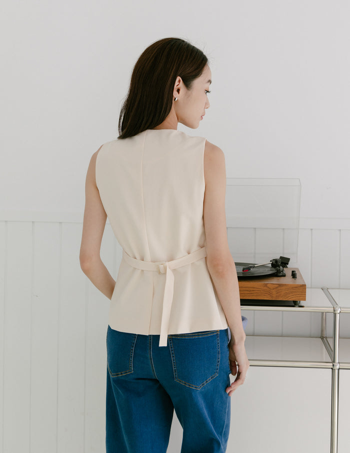 Allison Button Front Vest Top in Beige