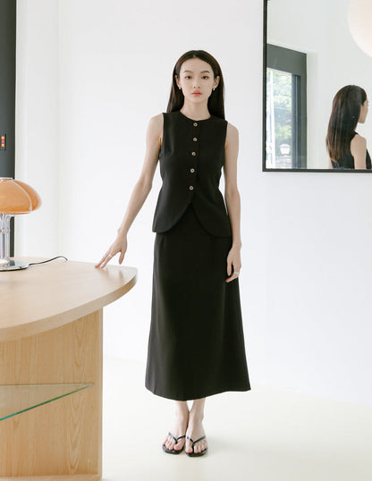 Allison Button Front Vest Top in Black