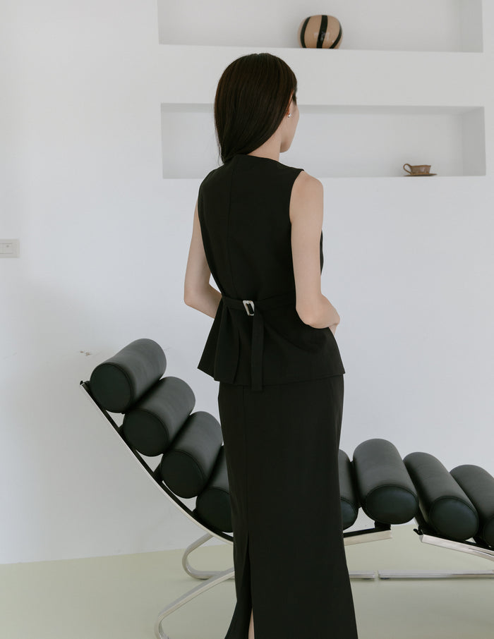 Allison Button Front Vest Top in Black