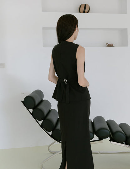 Allison Button Front Vest Top in Black