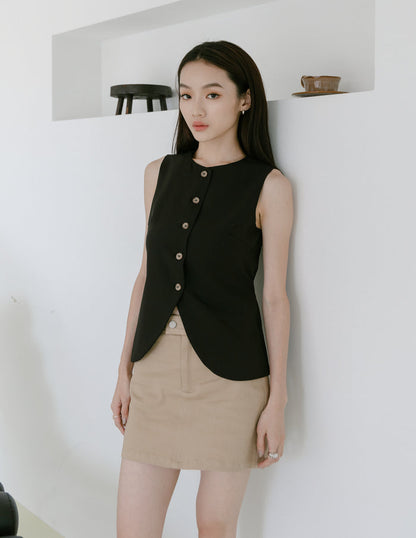 Allison Button Front Vest Top in Black