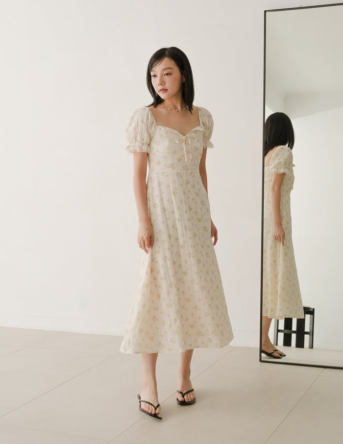 Anna Padded Midi Dress in Floral