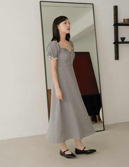 Anna Padded Midi Dress in Gingham