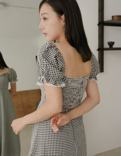 Anna Padded Midi Dress in Gingham