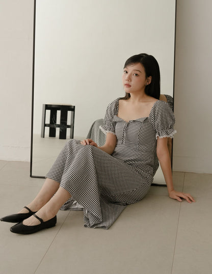 Anna Padded Midi Dress in Gingham