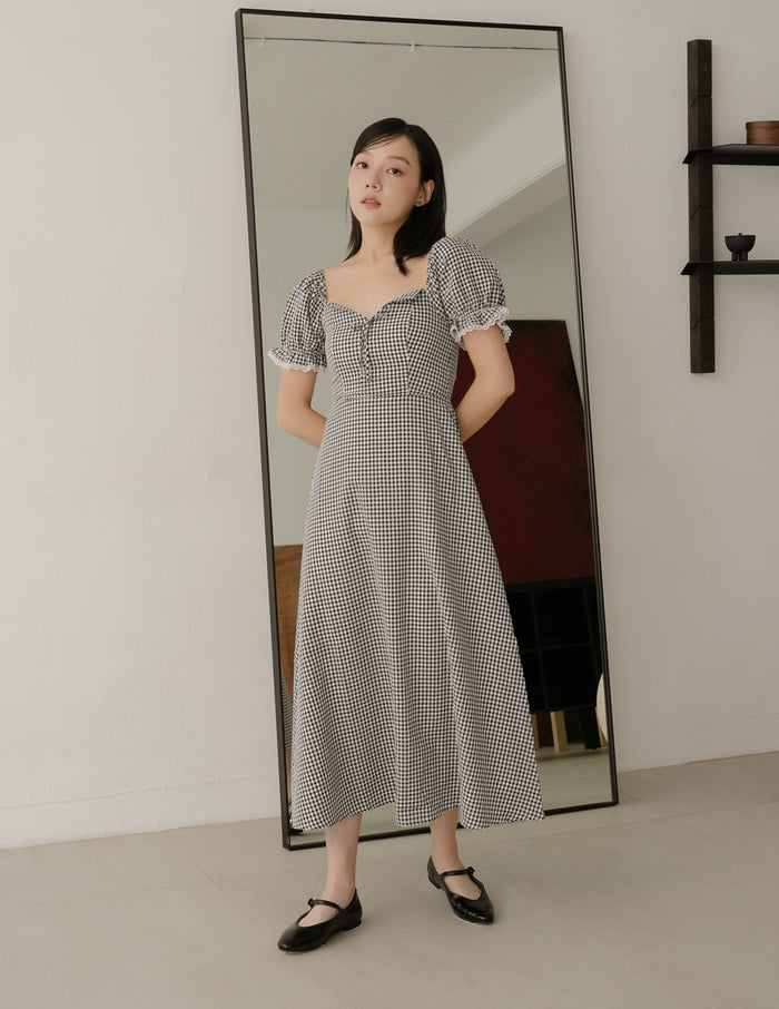 Anna Padded Midi Dress in Gingham