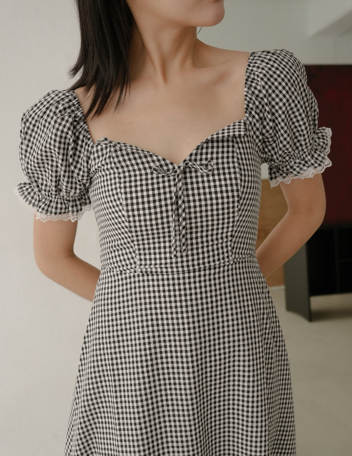 Anna Padded Midi Dress in Gingham
