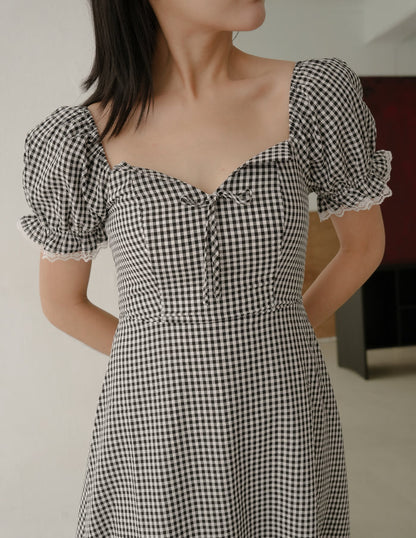Anna Padded Midi Dress in Gingham