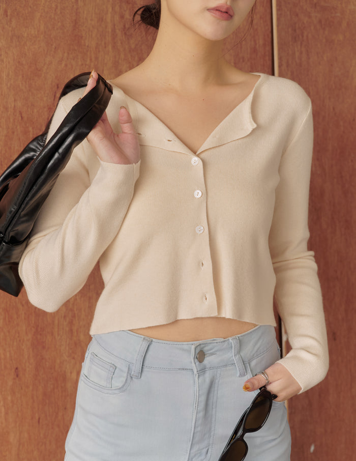 Avery Knit Crop Cardigan in Beige