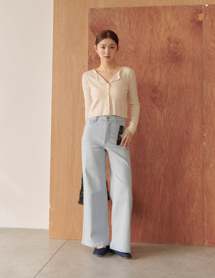 Avery Knit Crop Cardigan in Beige