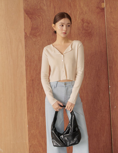 Avery Knit Crop Cardigan in Beige