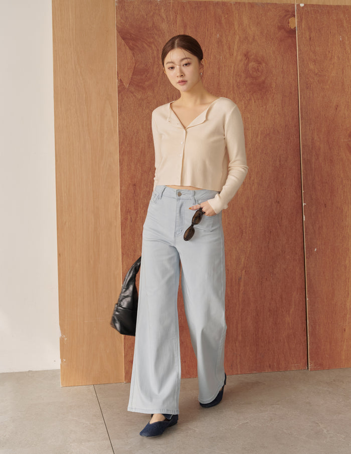 Avery Knit Crop Cardigan in Beige