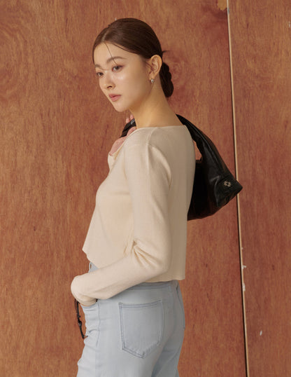 Avery Knit Crop Cardigan in Beige