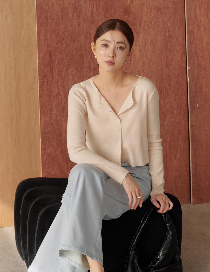 Avery Knit Crop Cardigan in Beige