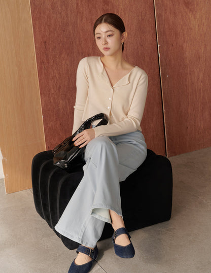 Avery Knit Crop Cardigan in Beige
