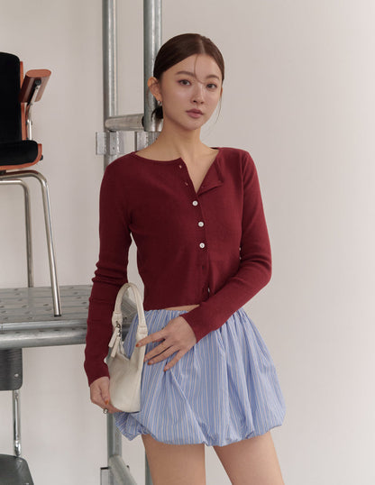Avery Knit Crop Cardigan in Burgundy