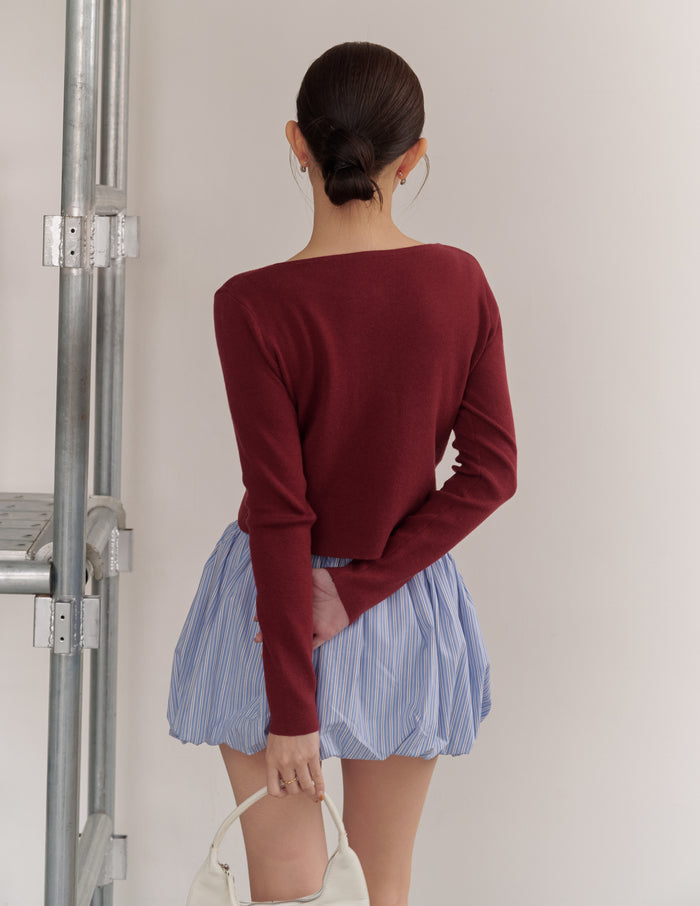 Avery Knit Crop Cardigan in Burgundy